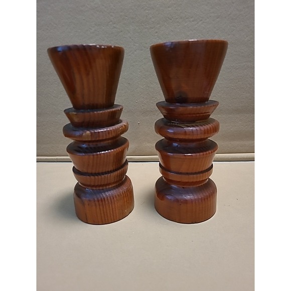 The Unbranded Brand Other - Pair of Hand Turned Wood Candle Holders 8" Tall Burl Wood